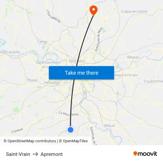 Saint-Vrain to Apremont map