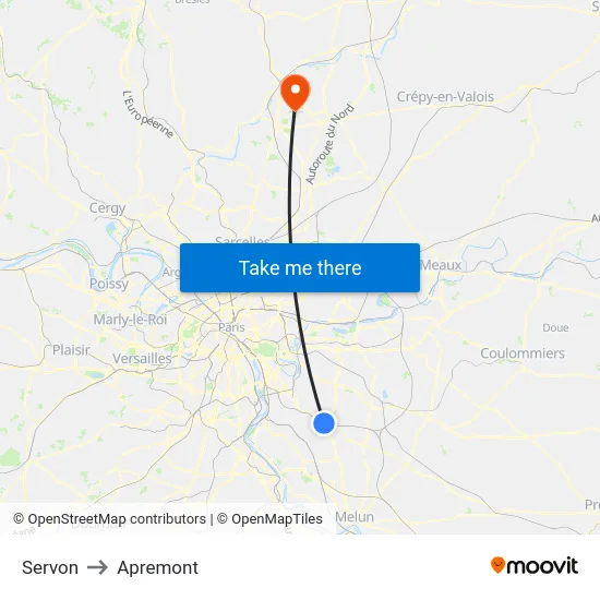 Servon to Apremont map