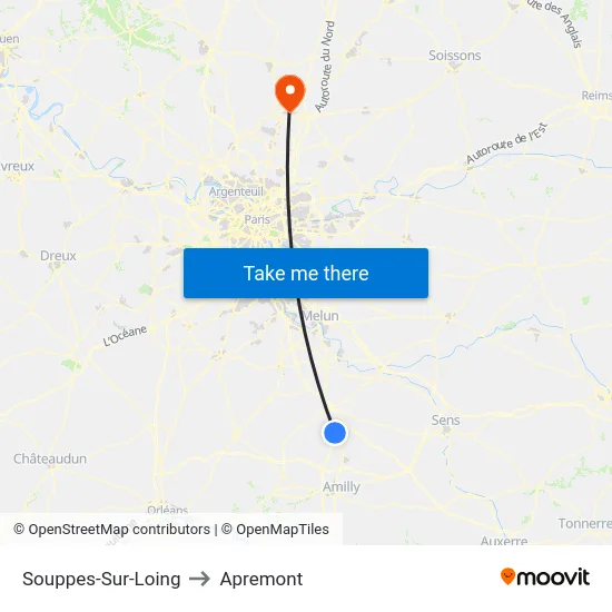 Souppes-Sur-Loing to Apremont map