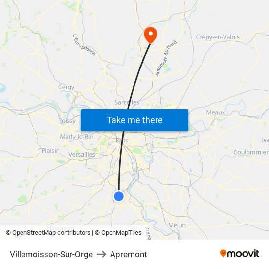 Villemoisson-Sur-Orge to Apremont map