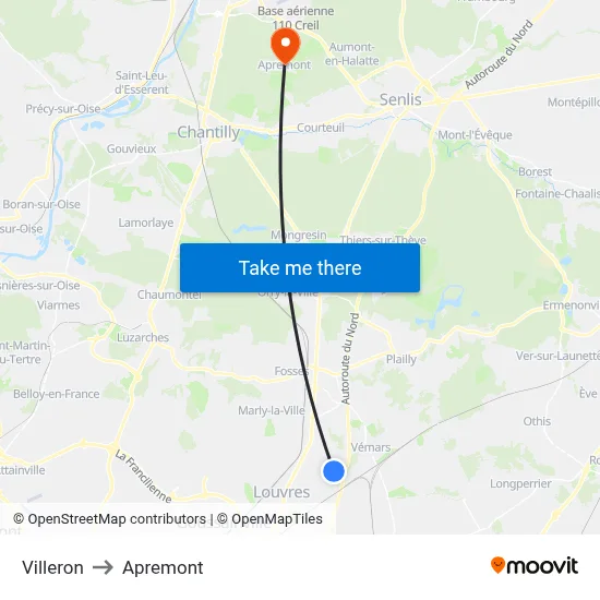 Villeron to Apremont map