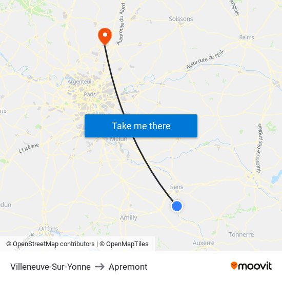 Villeneuve-Sur-Yonne to Apremont map