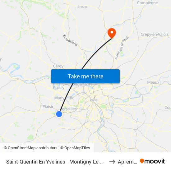 Saint-Quentin En Yvelines - Montigny-Le-Bretonneux to Apremont map
