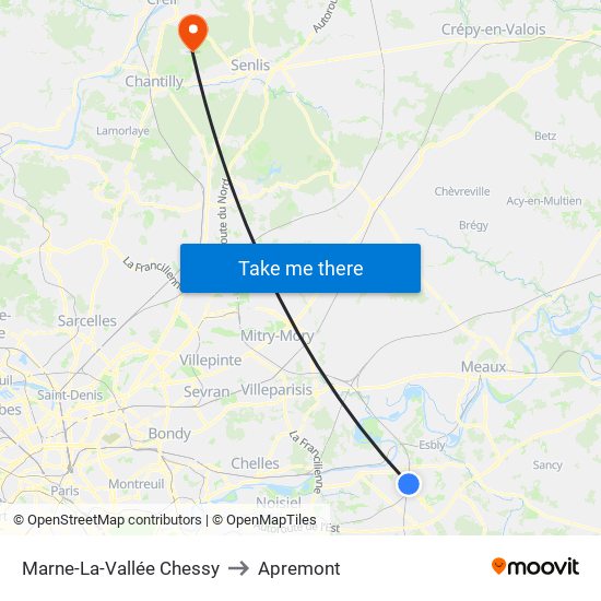 Marne-La-Vallée Chessy to Apremont map