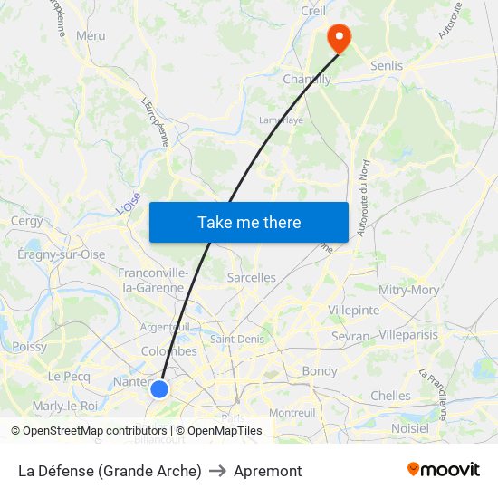 La Défense (Grande Arche) to Apremont map