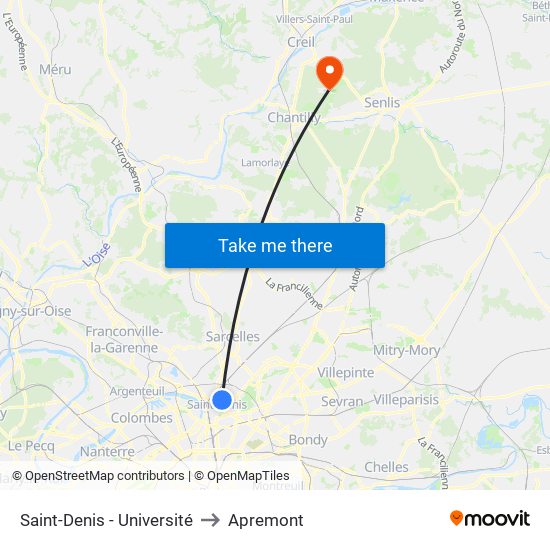 Saint-Denis - Université to Apremont map