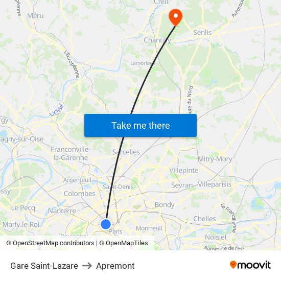 Gare Saint-Lazare to Apremont map