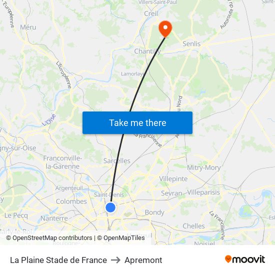 La Plaine Stade de France to Apremont map