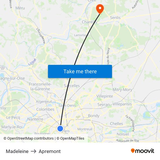 Madeleine to Apremont map