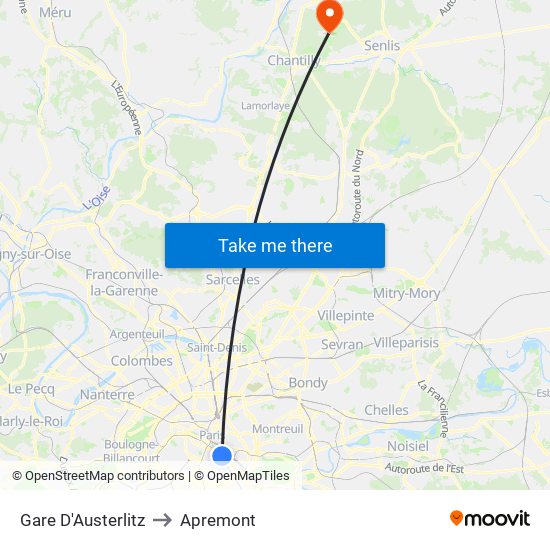 Gare D'Austerlitz to Apremont map