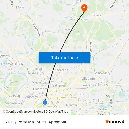 Neuilly Porte Maillot to Apremont map