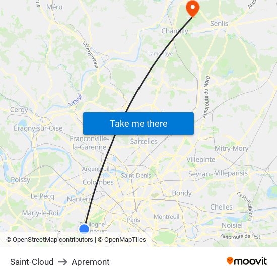 Saint-Cloud to Apremont map