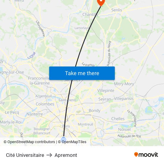 Cité Universitaire to Apremont map