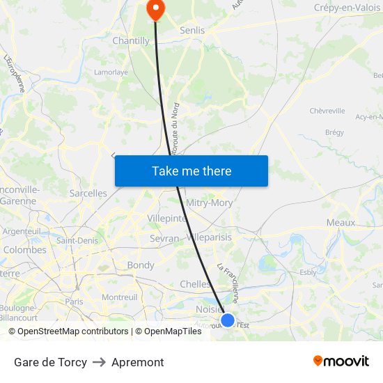 Gare de Torcy to Apremont map