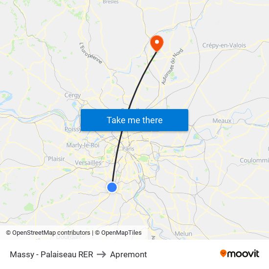 Massy - Palaiseau RER to Apremont map