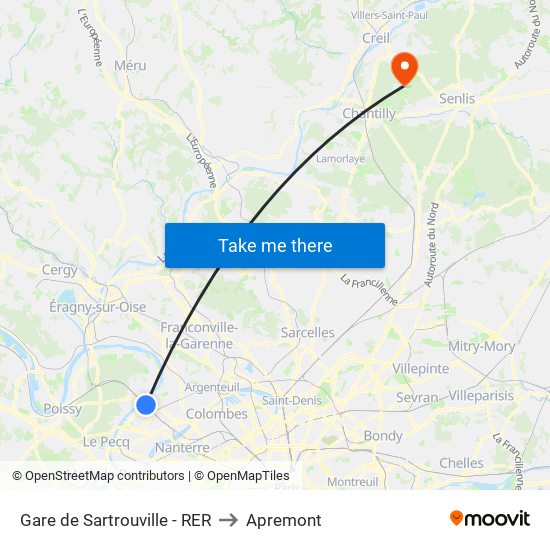 Gare de Sartrouville - RER to Apremont map