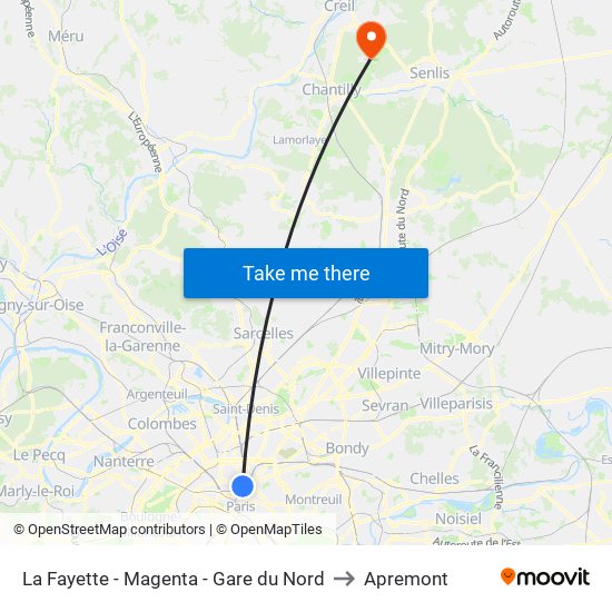 La Fayette - Magenta - Gare du Nord to Apremont map
