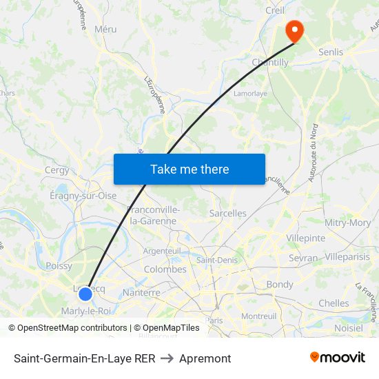 Saint-Germain-En-Laye RER to Apremont map