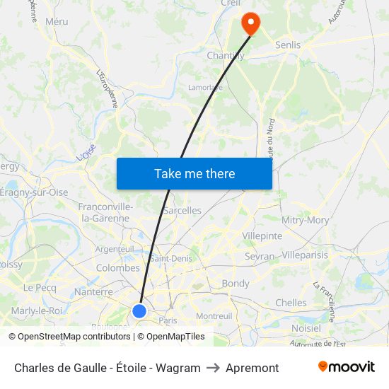 Charles de Gaulle - Étoile - Wagram to Apremont map