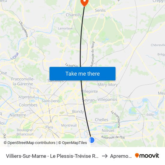 Villiers-Sur-Marne - Le Plessis-Trévise RER to Apremont map