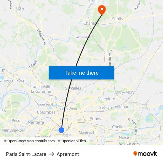 Paris Saint-Lazare to Apremont map