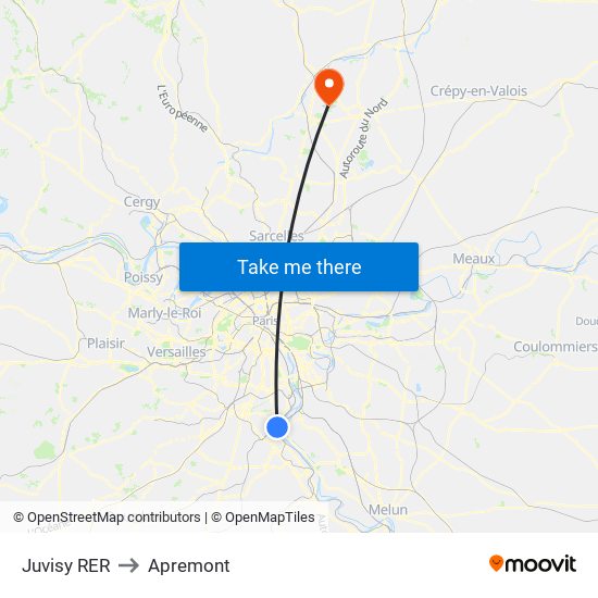 Juvisy RER to Apremont map