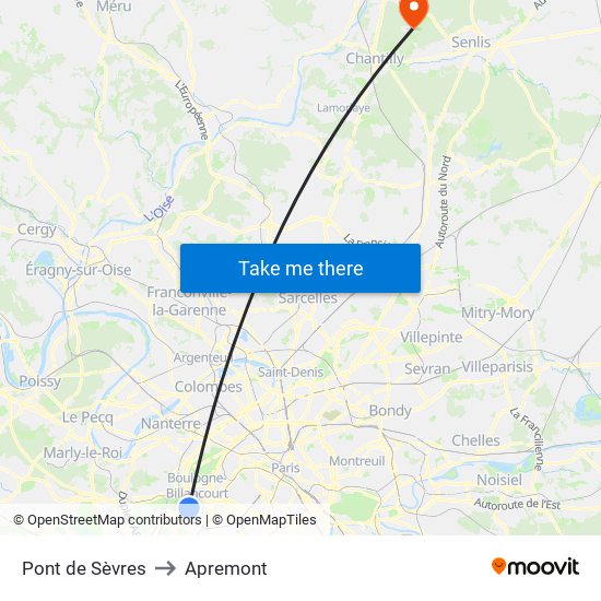 Pont de Sèvres to Apremont map