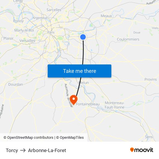 Torcy to Arbonne-La-Foret map