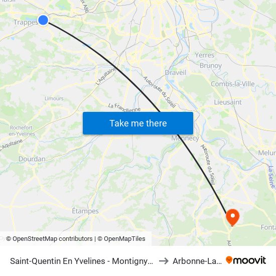 Saint-Quentin En Yvelines - Montigny-Le-Bretonneux to Arbonne-La-Foret map