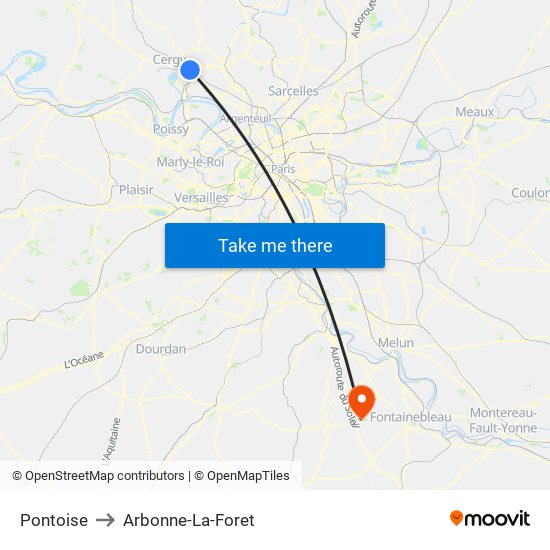 Pontoise to Arbonne-La-Foret map