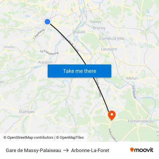 Gare de Massy-Palaiseau to Arbonne-La-Foret map