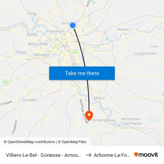 Villiers-Le-Bel - Gonesse - Arnouville to Arbonne-La-Foret map