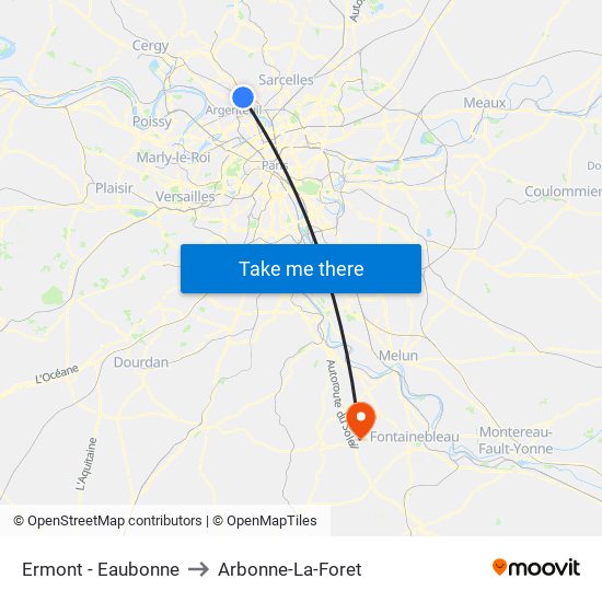 Ermont - Eaubonne to Arbonne-La-Foret map