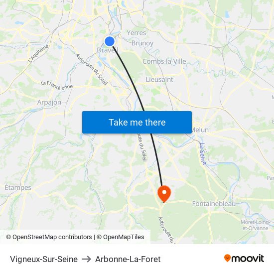 Vigneux-Sur-Seine to Arbonne-La-Foret map