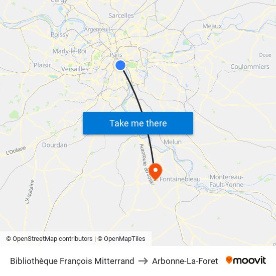 Bibliothèque François Mitterrand to Arbonne-La-Foret map