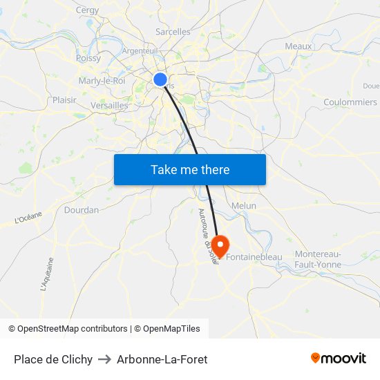 Place de Clichy to Arbonne-La-Foret map