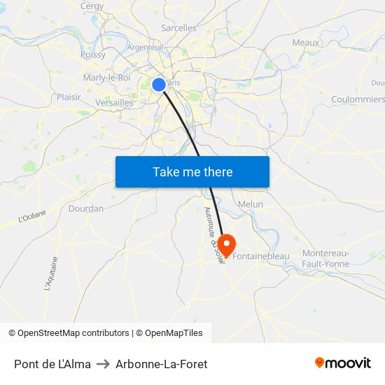 Pont de L'Alma to Arbonne-La-Foret map