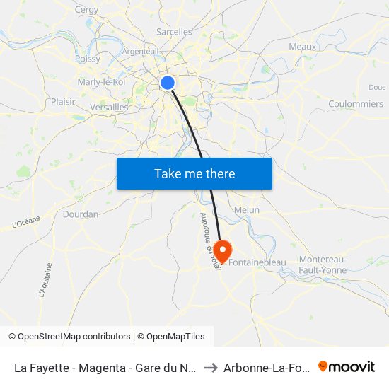 La Fayette - Magenta - Gare du Nord to Arbonne-La-Foret map