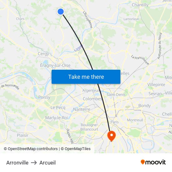 Arronville to Arcueil map