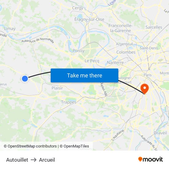 Autouillet to Arcueil map