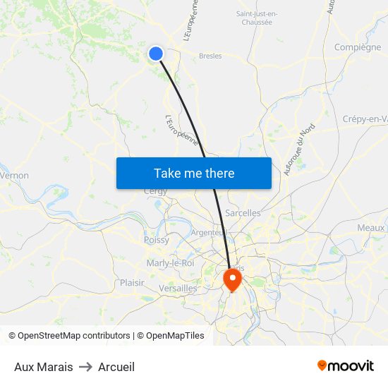 Aux Marais to Arcueil map