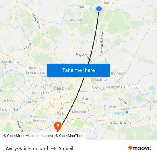 Avilly-Saint-Leonard to Arcueil map