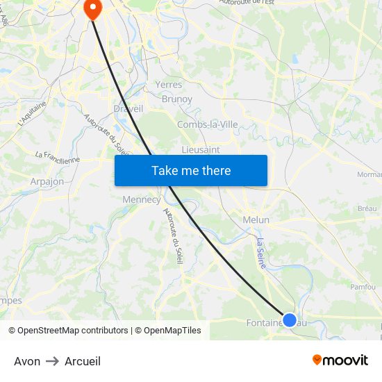 Avon to Arcueil map