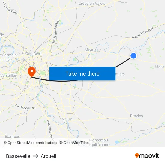 Bassevelle to Arcueil map