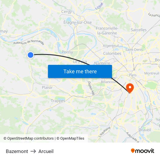 Bazemont to Arcueil map
