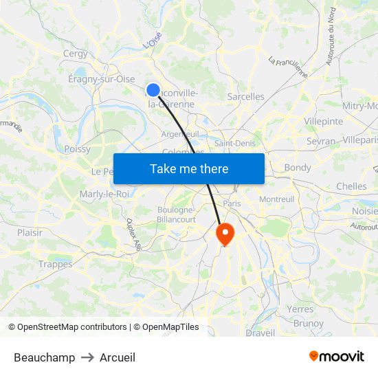Beauchamp to Arcueil map