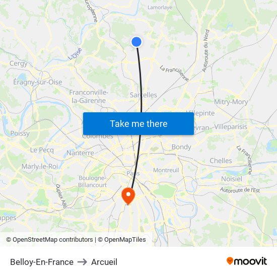 Belloy-En-France to Arcueil map