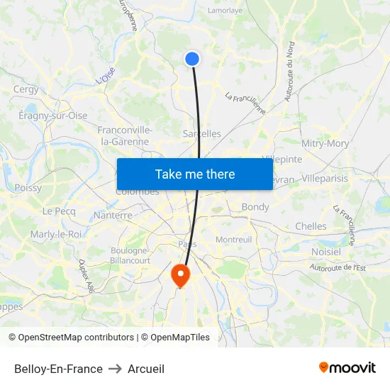 Belloy-En-France to Arcueil map