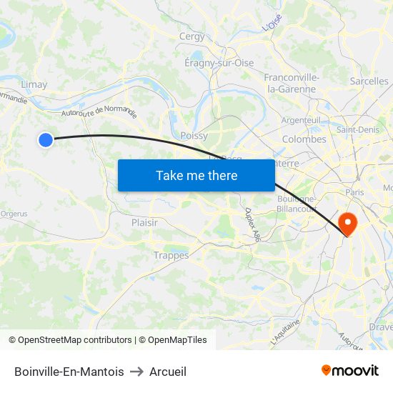 Boinville-En-Mantois to Arcueil map