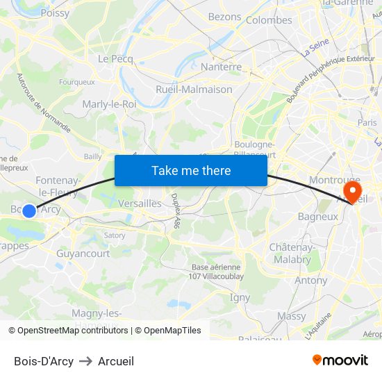 Bois-D'Arcy to Arcueil map